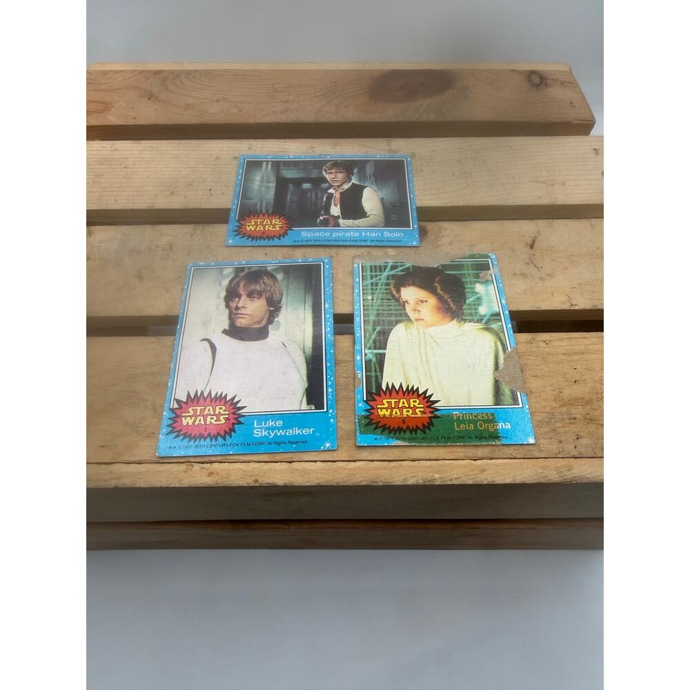 1977 Topps Star Wars Blue Series 1 Card Lot - Luke #1/Han #4/ Leia #5 - Vintage